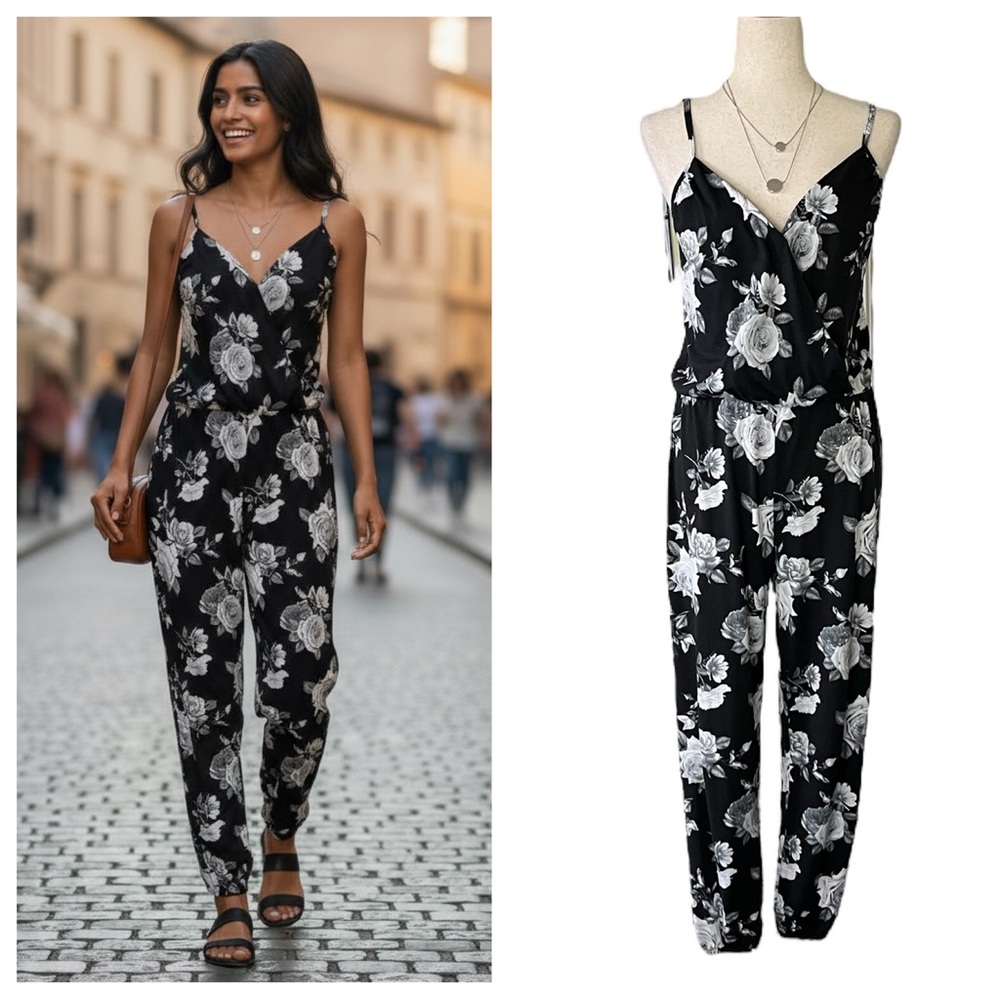 Eye Candy black and white floral sleeveless jumpsuit